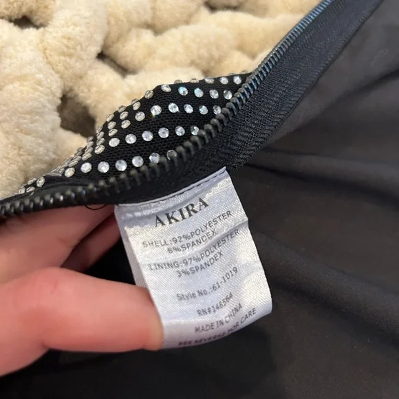 Akira rhinestone asymmetrical black wrap mini skirt with zipper - Picture 7 of 9